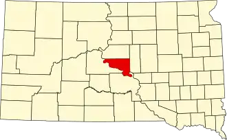 Locatie van Hughes County in South Dakota