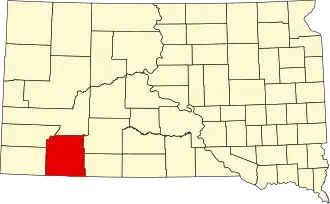 Locatie van Oglala Lakota County in South Dakota