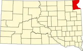 Locatie van Roberts County in South Dakota