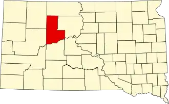 Locatie van Ziebach County in South Dakota