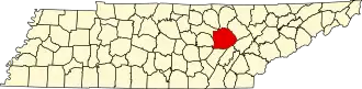 Locatie van Cumberland County in Tennessee