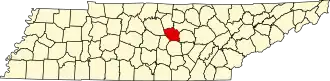 Locatie van DeKalb County in Tennessee