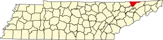 Locatie van Hancock County in Tennessee