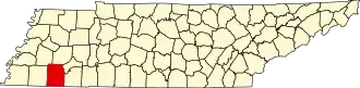 Locatie van Hardeman County in Tennessee