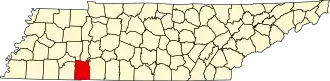 Locatie van Hardin County in Tennessee