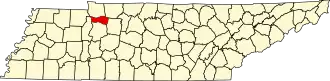 Locatie van Houston County in Tennessee