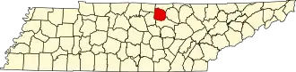 Locatie van Jackson County in Tennessee