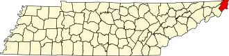 Locatie van Johnson County in Tennessee