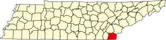 Locatie van Polk County in Tennessee