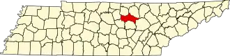Locatie van Putnam County in Tennessee