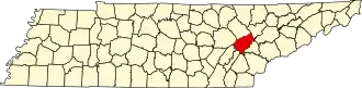 Locatie van Roane County in Tennessee
