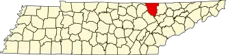 Locatie van Scott County in Tennessee