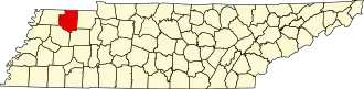 Locatie van Weakley County in Tennessee