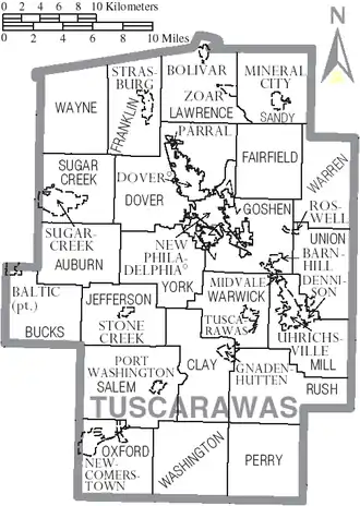 Kaart van Tuscarawas County