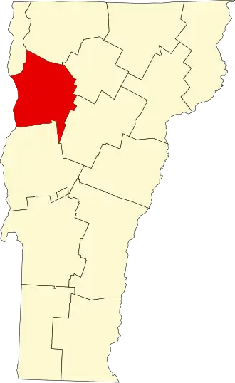 Locatie van Chittenden County in Vermont