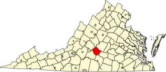 Locatie van Appomattox County in Virginia
