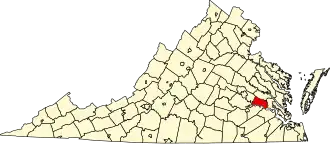 Locatie van Charles City County in Virginia
