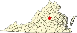 Locatie van Fluvanna County in Virginia