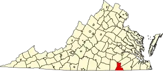 Locatie van Greensville County in Virginia