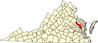 Locatie van King and Queen County in Virginia