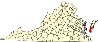 Locatie van Northampton County in Virginia