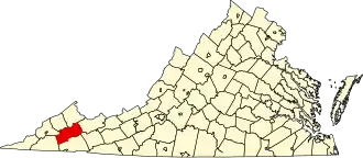 Locatie van Russell County in Virginia