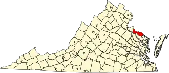 Locatie van Westmoreland County in Virginia