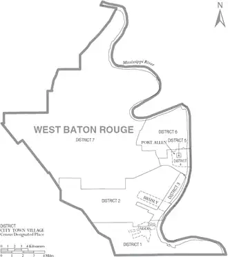 Kaart van West Baton Rouge Parish