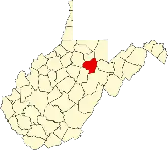 Locatie van Barbour County in West Virginia
