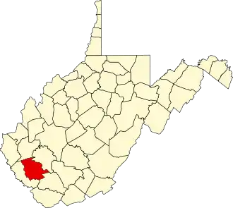 Locatie van Logan County in West Virginia