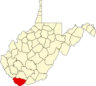 Locatie van McDowell County in West Virginia