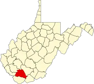 Locatie van Wyoming County in West Virginia