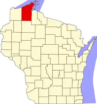 Locatie van Bayfield County in Wisconsin
