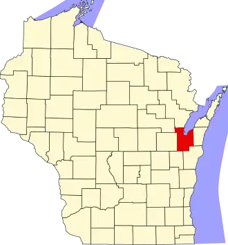 Locatie van Brown County in Wisconsin