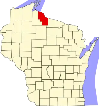 Locatie van Iron County in Wisconsin
