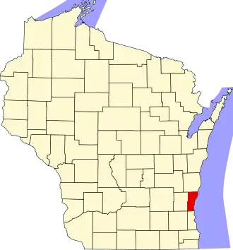 Locatie van Ozaukee County in Wisconsin