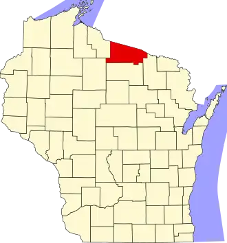 Locatie van Vilas County in Wisconsin