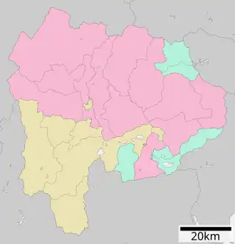 Kaart van de prefectuur Yamanashi
