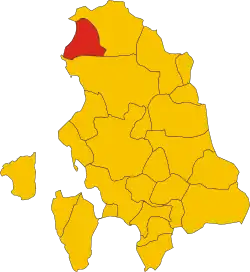 Locatie van Buggerru in Zuid-Sardinië (SU)