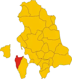 Locatie van Calasetta in Zuid-Sardinië (SU)