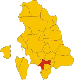 Locatie van Giba in Zuid-Sardinië (SU)