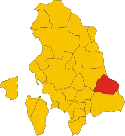 Locatie van Nuxis in Zuid-Sardinië (SU)