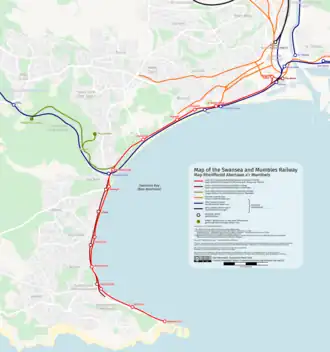 Netwerkkaart van de Swansea and Mumbles Railway