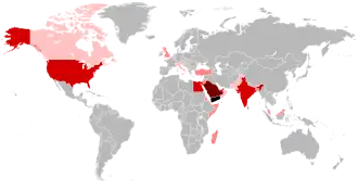Verspreiding van de Jemenieten over de wereld ■&nbsp;Jemen ■&nbsp;+ 1,000,000 ■&nbsp;+ 100,000 ■&nbsp;+ 10,000 ■&nbsp;+ 1,000