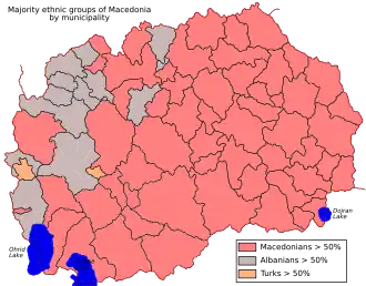 Verspreiding van Macedoniërs in Noord-Macedonië op regionaal niveau (2002)