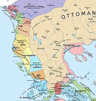 Kaart van de Balkan in 1410