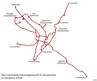 Netwerkkaart van de Tram van Szczecin