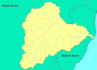 Kaart van het stroomgebied van de Doce