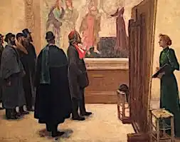 Marcellin Desboutin et ses amis au musée du Louvre devant une fresque de Botticelli