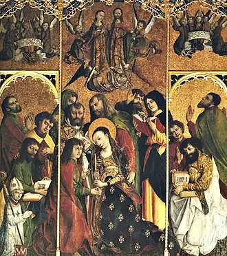 Triptiek van Bodzentyn door Marcin Czarny. Links onderin staat Jan Konarski afgebeeld.